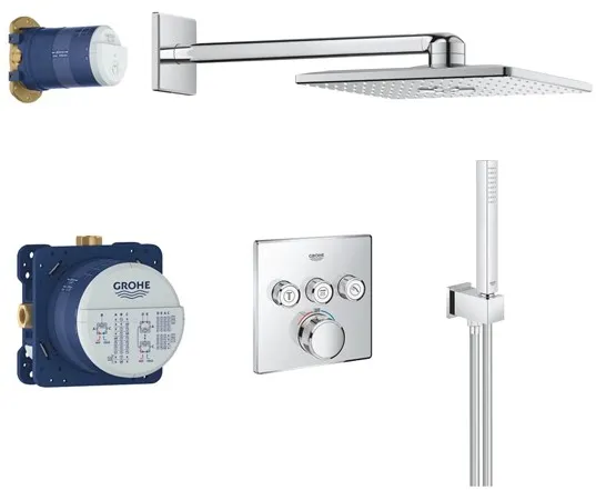 Grohe Grohtherm SmartControl -suihkusarja, jossa Rainshower SmartActive 310 Cube, kromi