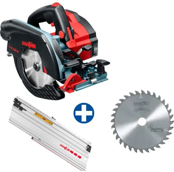 Mafell käsipyörösaha K 65 18M bl T-MAX:ssa ohjauskiskolla ja sahanterällä